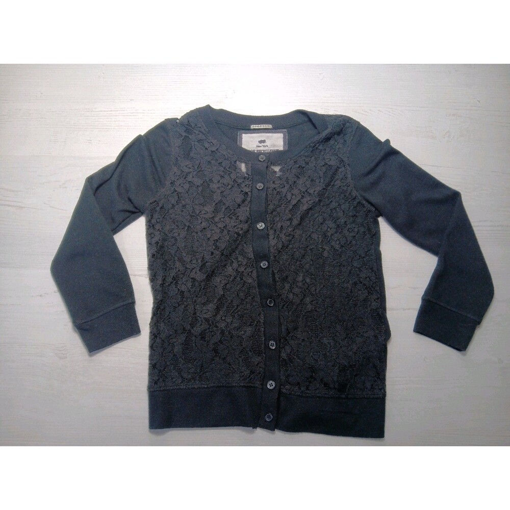 Poof Excellence Y2K Lace Sheer Long Sleeve Button Top Black Regency core Goth